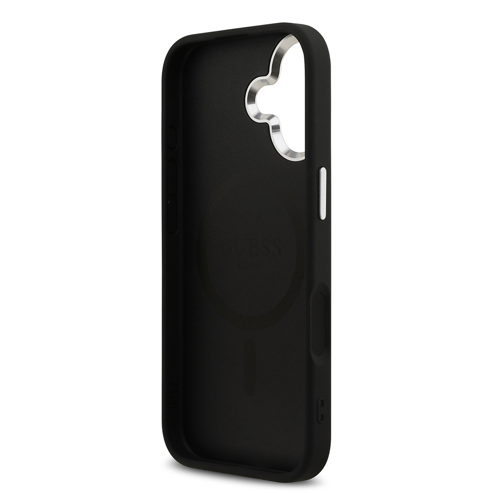 Apple iPhone 17 Uyumlu Kılıf Guess Orjinal Lisanslı M-safe Şarj Özellikli Metal Kamera Çerçeveli Üçgen Logolu Glitter Kapak - 12