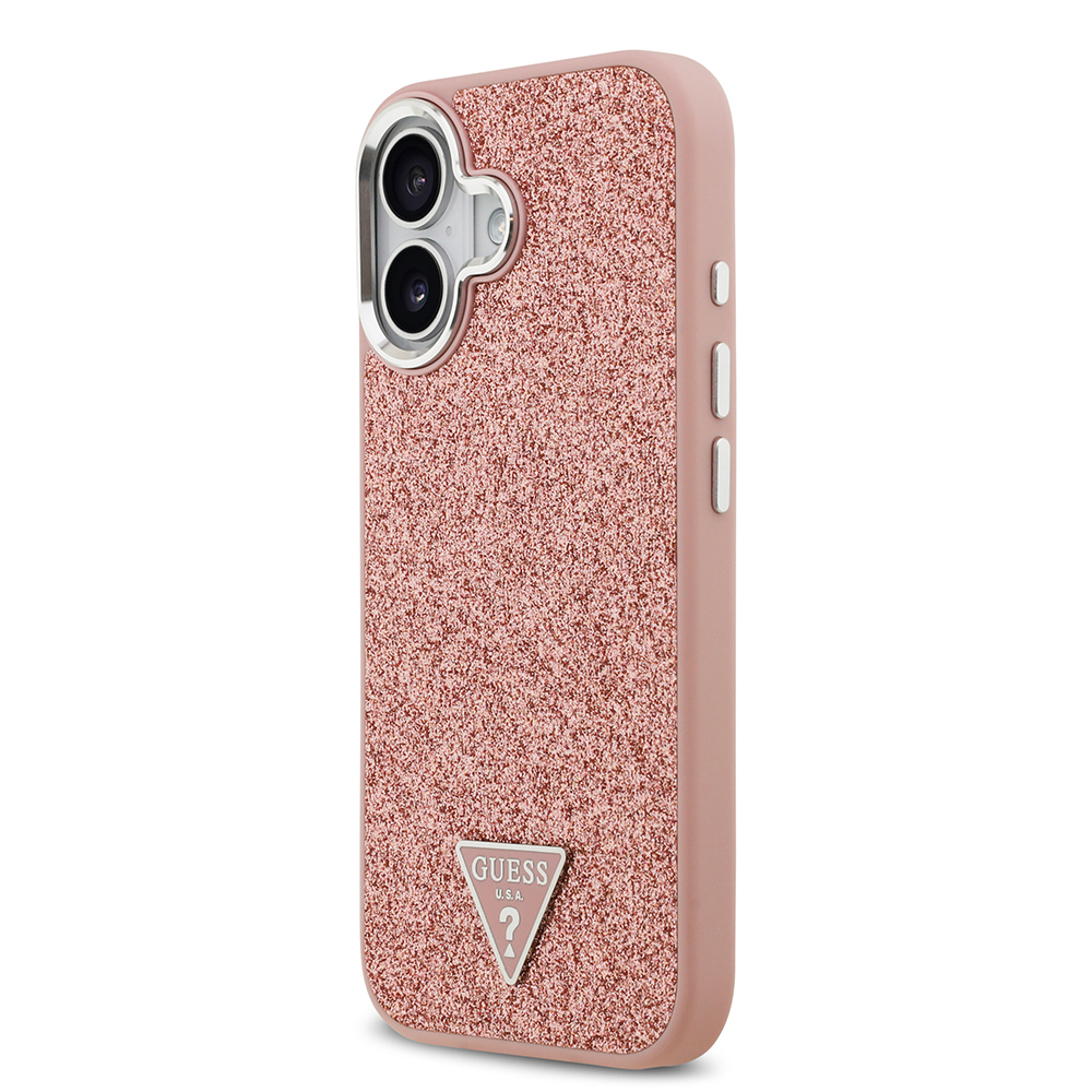 Apple iPhone 17 Uyumlu Kılıf Guess Orjinal Lisanslı M-safe Şarj Özellikli Metal Kamera Çerçeveli Üçgen Logolu Glitter Kapak - 13