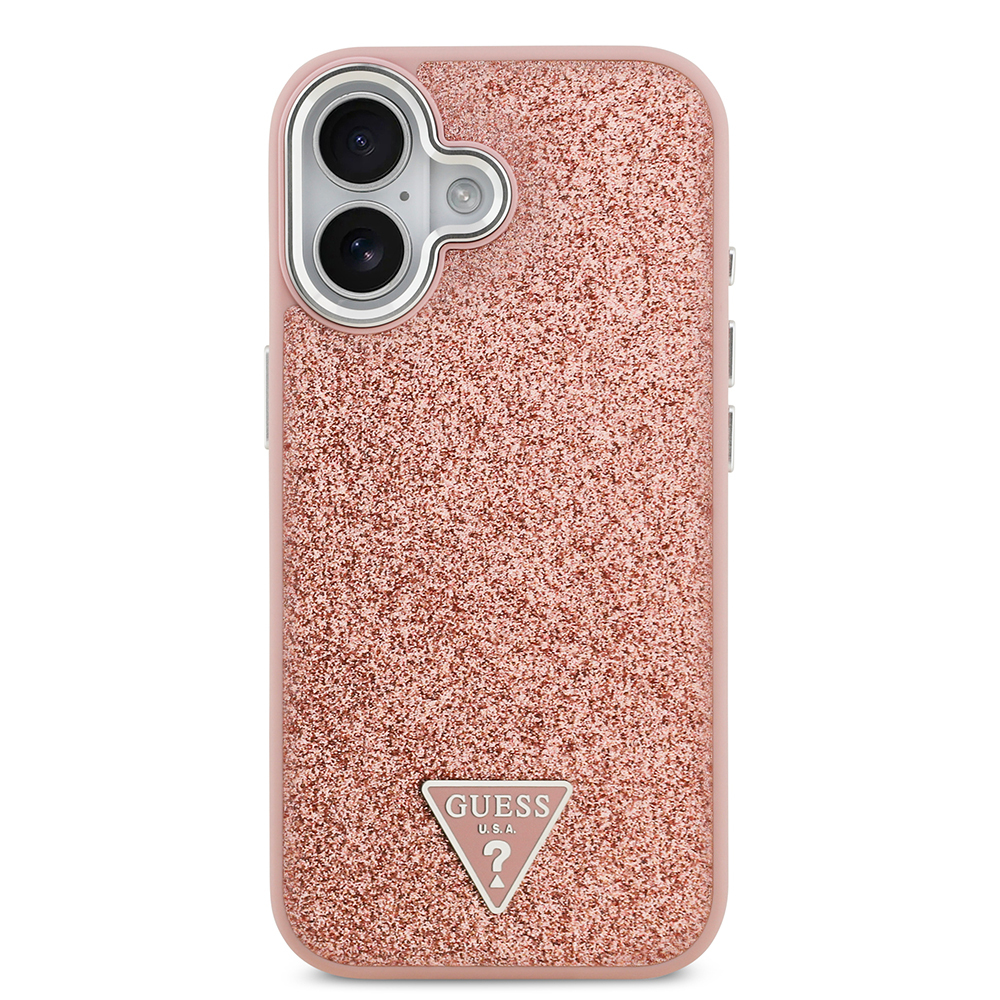 Apple iPhone 17 Uyumlu Kılıf Guess Orjinal Lisanslı M-safe Şarj Özellikli Metal Kamera Çerçeveli Üçgen Logolu Glitter Kapak - 14