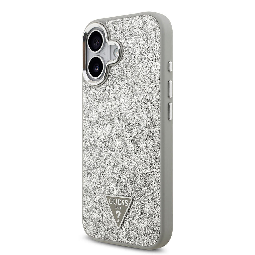 Apple iPhone 17 Uyumlu Kılıf Guess Orjinal Lisanslı M-safe Şarj Özellikli Metal Kamera Çerçeveli Üçgen Logolu Glitter Kapak - 19