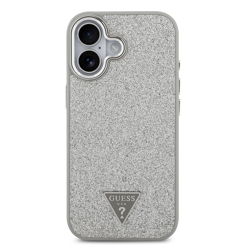 Apple iPhone 17 Uyumlu Kılıf Guess Orjinal Lisanslı M-safe Şarj Özellikli Metal Kamera Çerçeveli Üçgen Logolu Glitter Kapak - 20