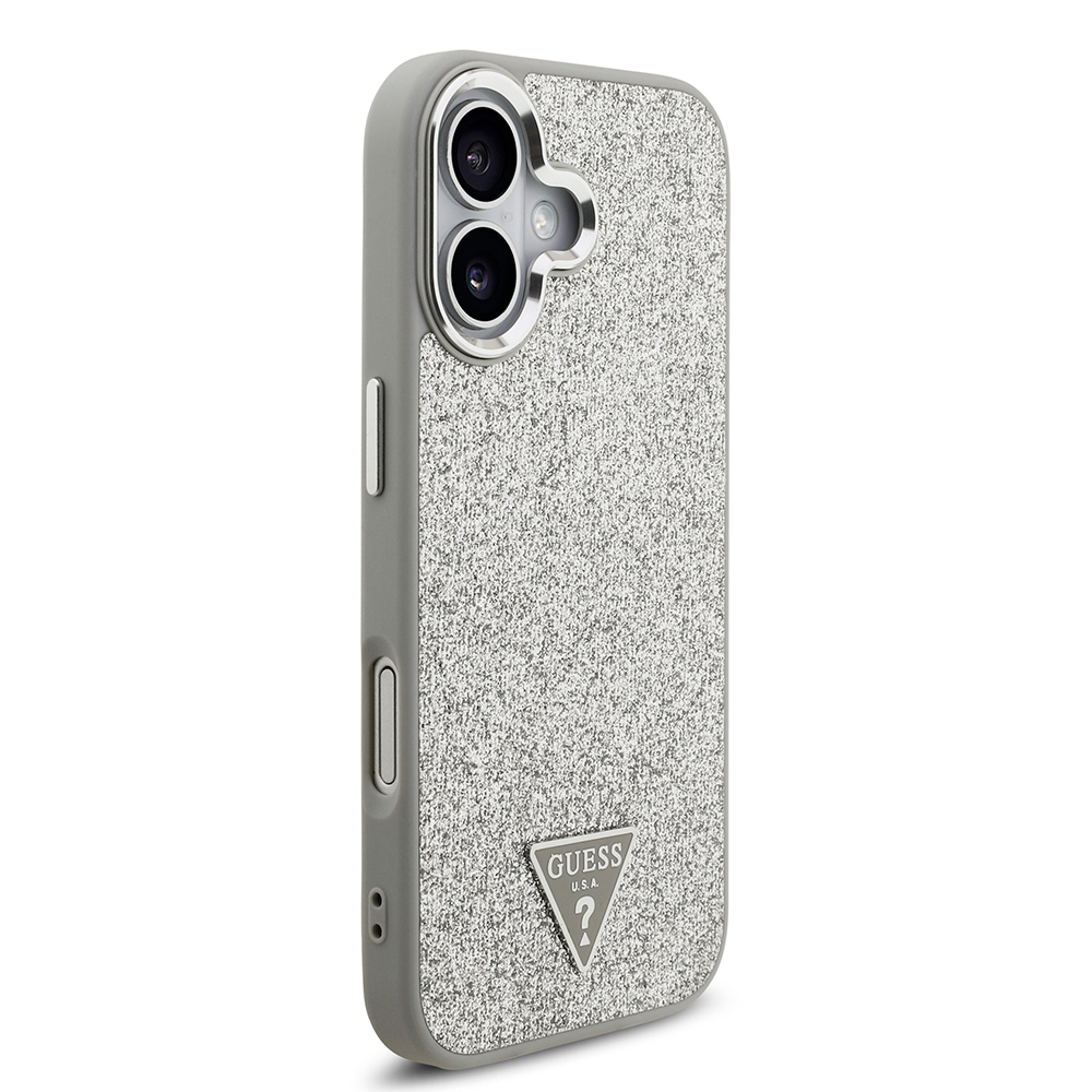 Apple iPhone 17 Uyumlu Kılıf Guess Orjinal Lisanslı M-safe Şarj Özellikli Metal Kamera Çerçeveli Üçgen Logolu Glitter Kapak - 21