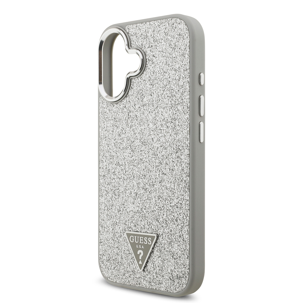 Apple iPhone 17 Uyumlu Kılıf Guess Orjinal Lisanslı M-safe Şarj Özellikli Metal Kamera Çerçeveli Üçgen Logolu Glitter Kapak - 23