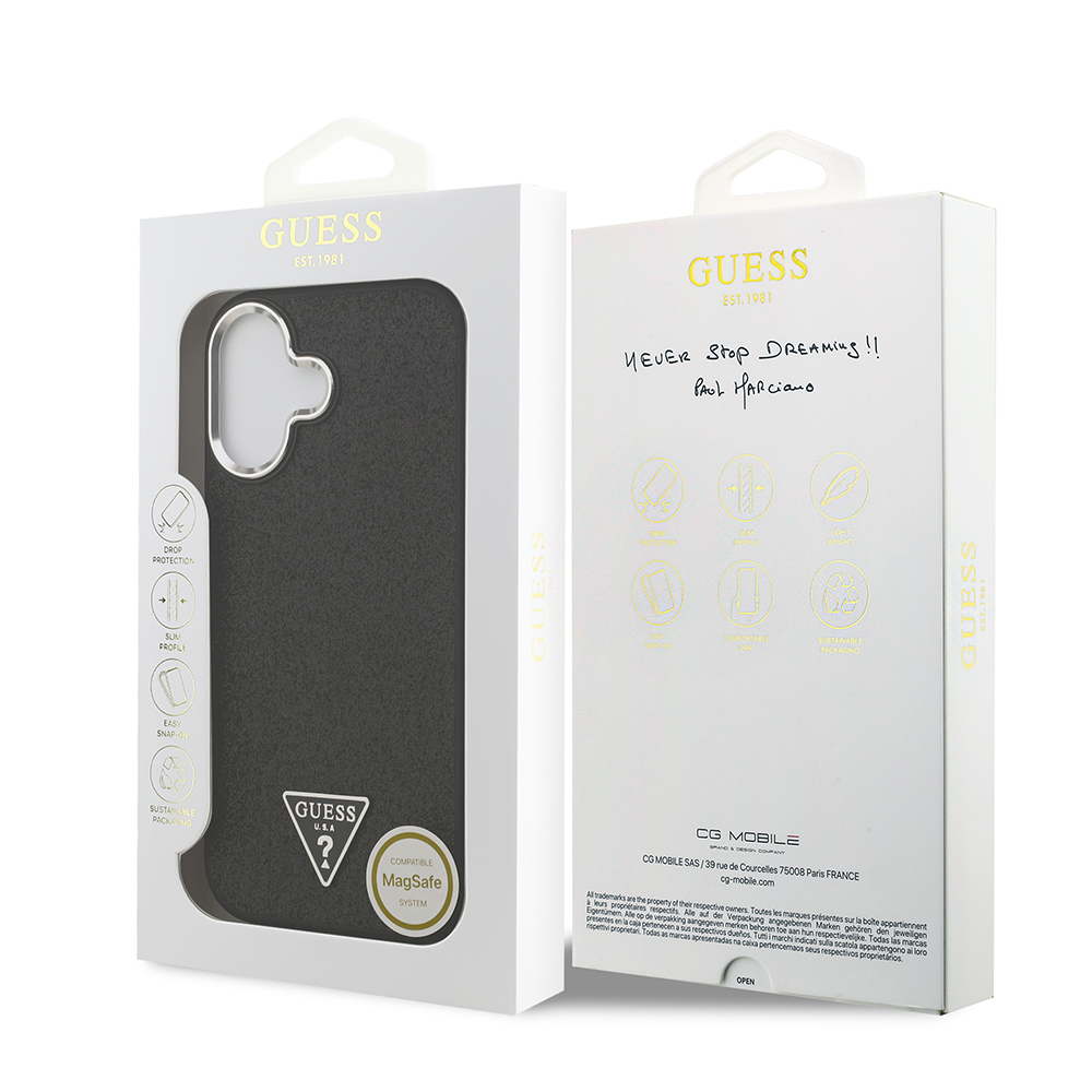 Apple iPhone 17 Uyumlu Kılıf Guess Orjinal Lisanslı M-safe Şarj Özellikli Metal Kamera Çerçeveli Üçgen Logolu Glitter Kapak - 27