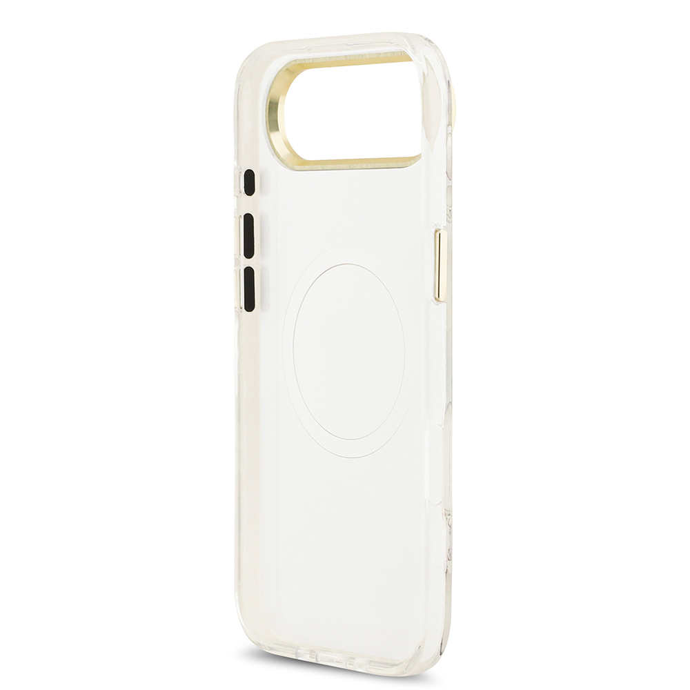 Apple iPhone 17 Air Uyumlu Kılıf Guess Orjinal Lisanslı M-safe Şarj Özellikli Simli Çiçek Desenli Metal Kamera Çerçeveli Üçgen Logolu Kapak - 6