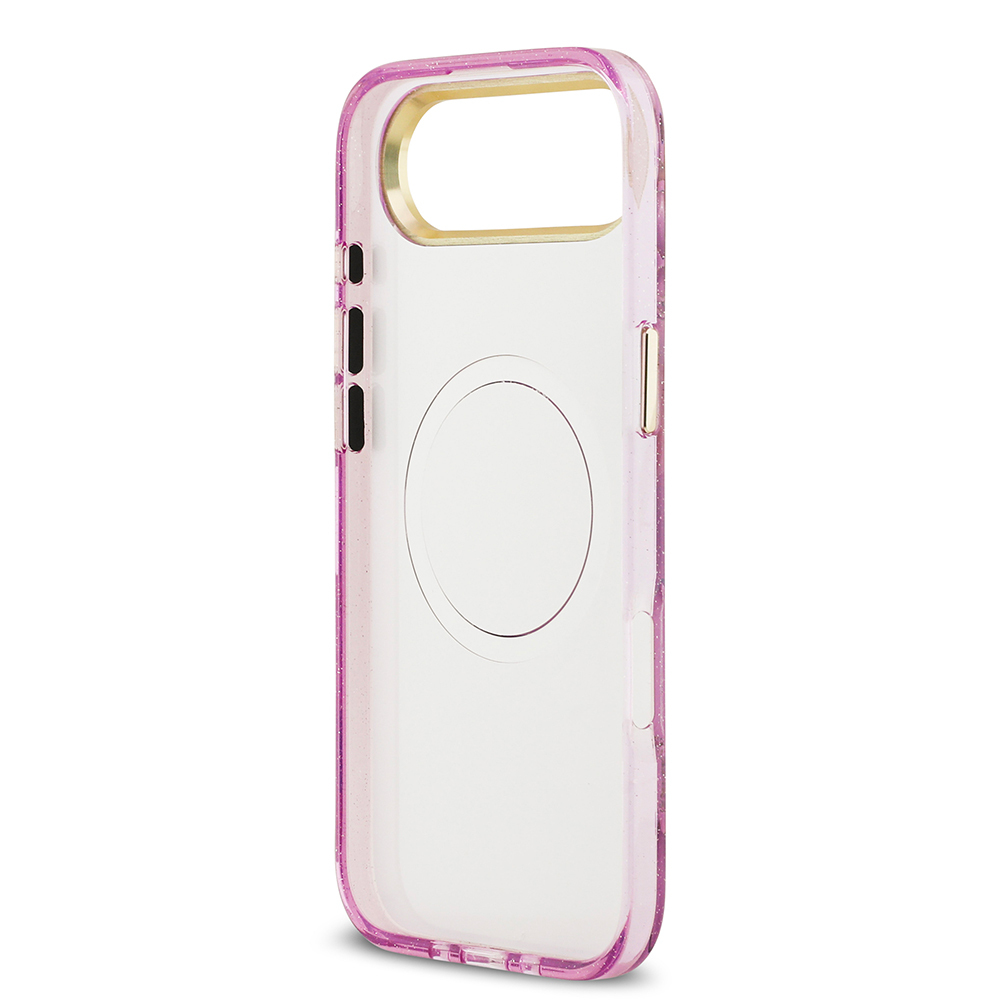 Apple iPhone 17 Air Uyumlu Kılıf Guess Orjinal Lisanslı M-safe Şarj Özellikli Simli Çiçek Desenli Metal Kamera Çerçeveli Üçgen Logolu Kapak - 12