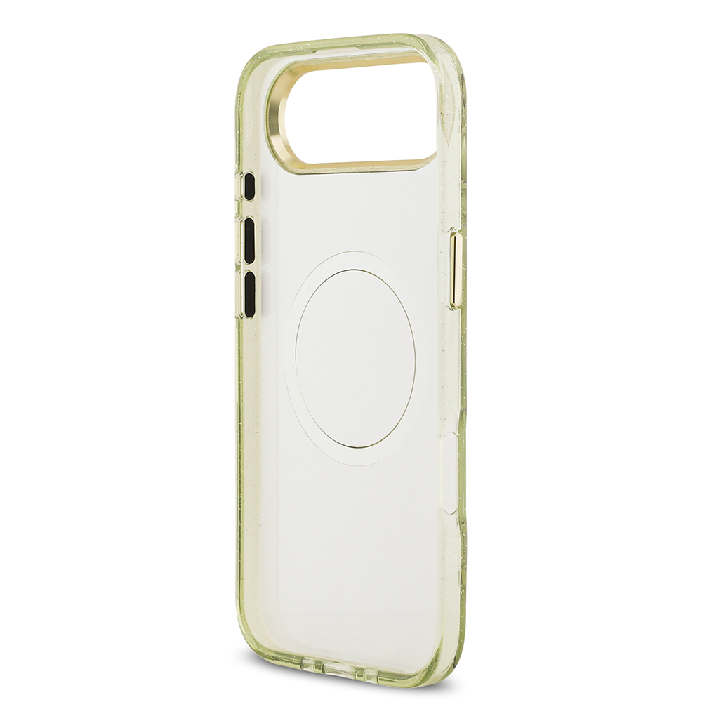 Apple iPhone 17 Air Uyumlu Kılıf Guess Orjinal Lisanslı M-safe Şarj Özellikli Simli Çiçek Desenli Metal Kamera Çerçeveli Üçgen Logolu Kapak - 18