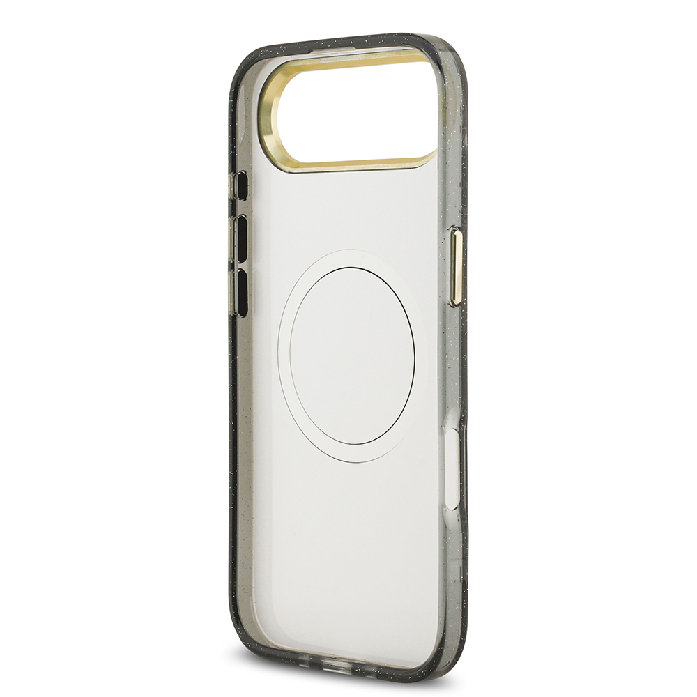 Apple iPhone 17 Air Uyumlu Kılıf Guess Orjinal Lisanslı M-safe Şarj Özellikli Simli Çiçek Desenli Metal Kamera Çerçeveli Üçgen Logolu Kapak - 24