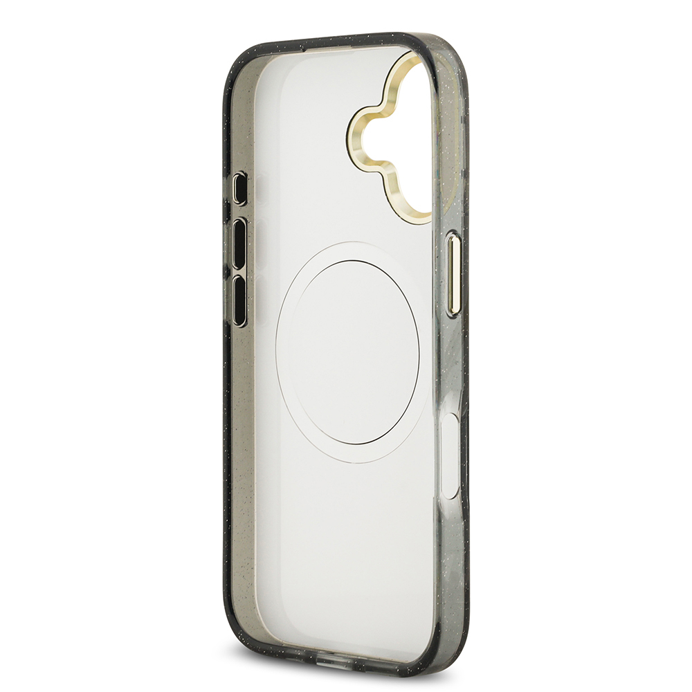 Apple iPhone 17 Uyumlu Kılıf Guess Orjinal Lisanslı M-safe Şarj Özellikli Simli Çiçek Desenli Metal Kamera Çerçeveli Üçgen Logolu Kapak - 6