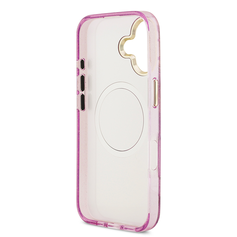 Apple iPhone 17 Uyumlu Kılıf Guess Orjinal Lisanslı M-safe Şarj Özellikli Simli Çiçek Desenli Metal Kamera Çerçeveli Üçgen Logolu Kapak - 20