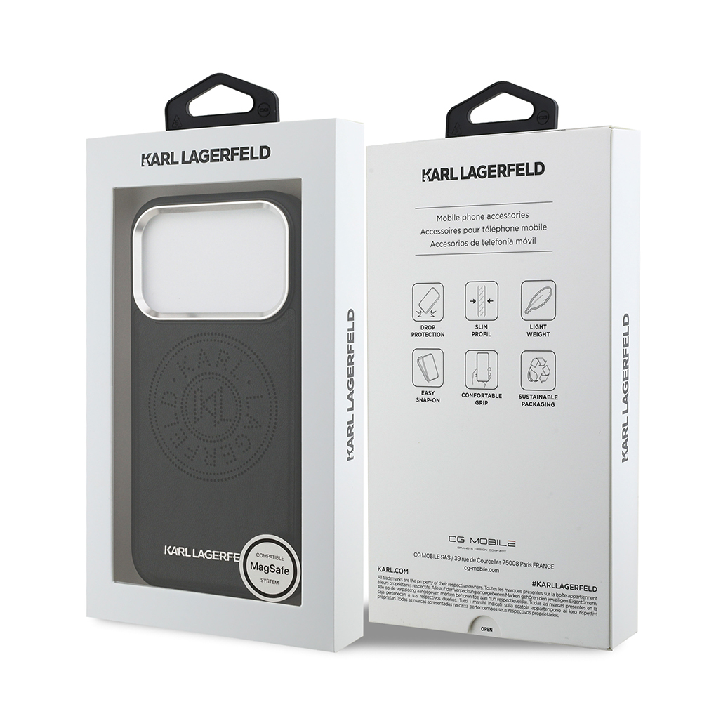 Apple iPhone 17 Pro Uyumlu Kılıf Karl Lagerfeld Orjinal Lisanslı M-safe Şarj Özellikli Delikli Tasarım Metal Logolu PU Deri Kapak - 7