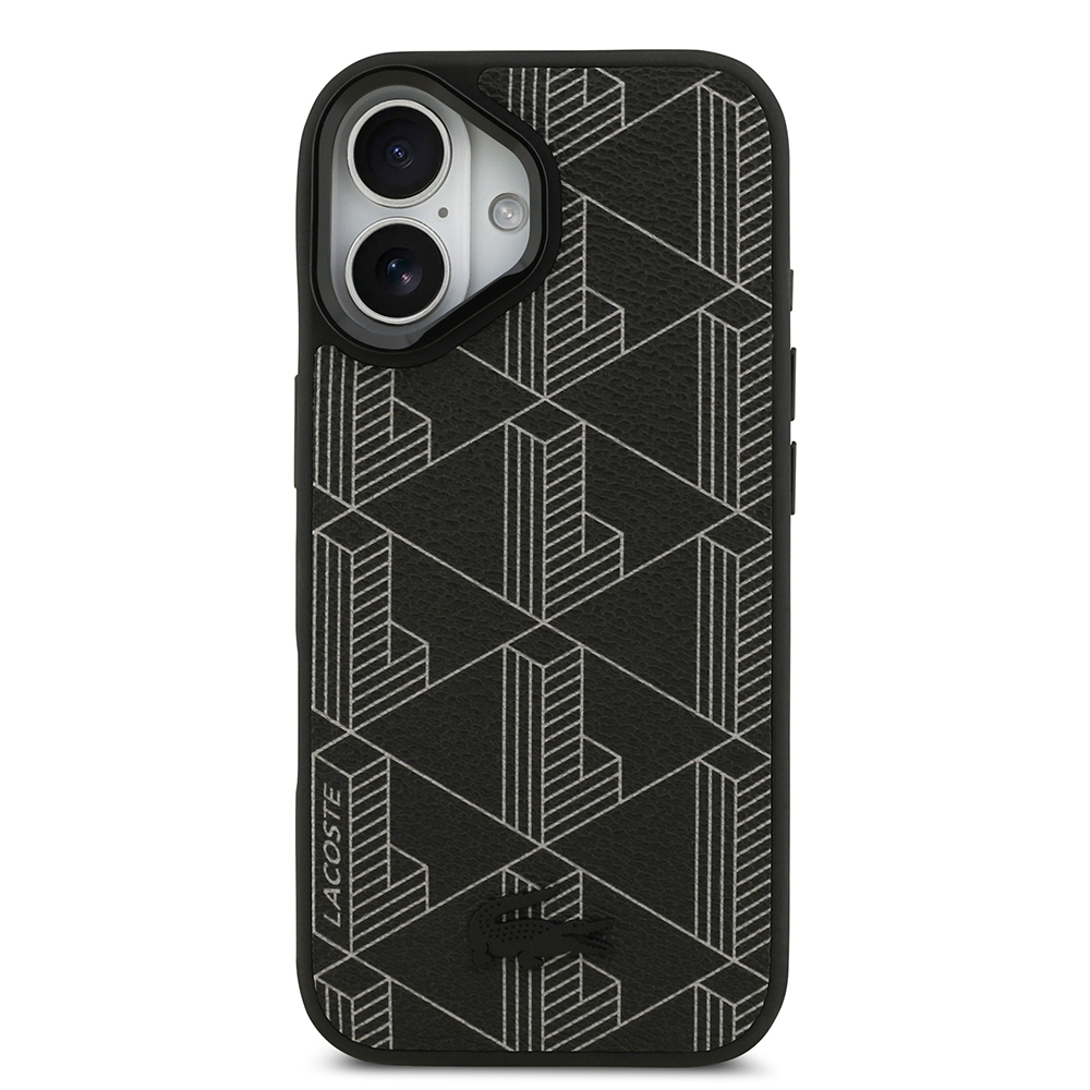 Apple iPhone 17 Uyumlu Kılıf Lacoste Orjinal Lisanslı M-safe Şarj Özellikli Standlı PU Deri Karışık Monogram Desenli Kapak - 2