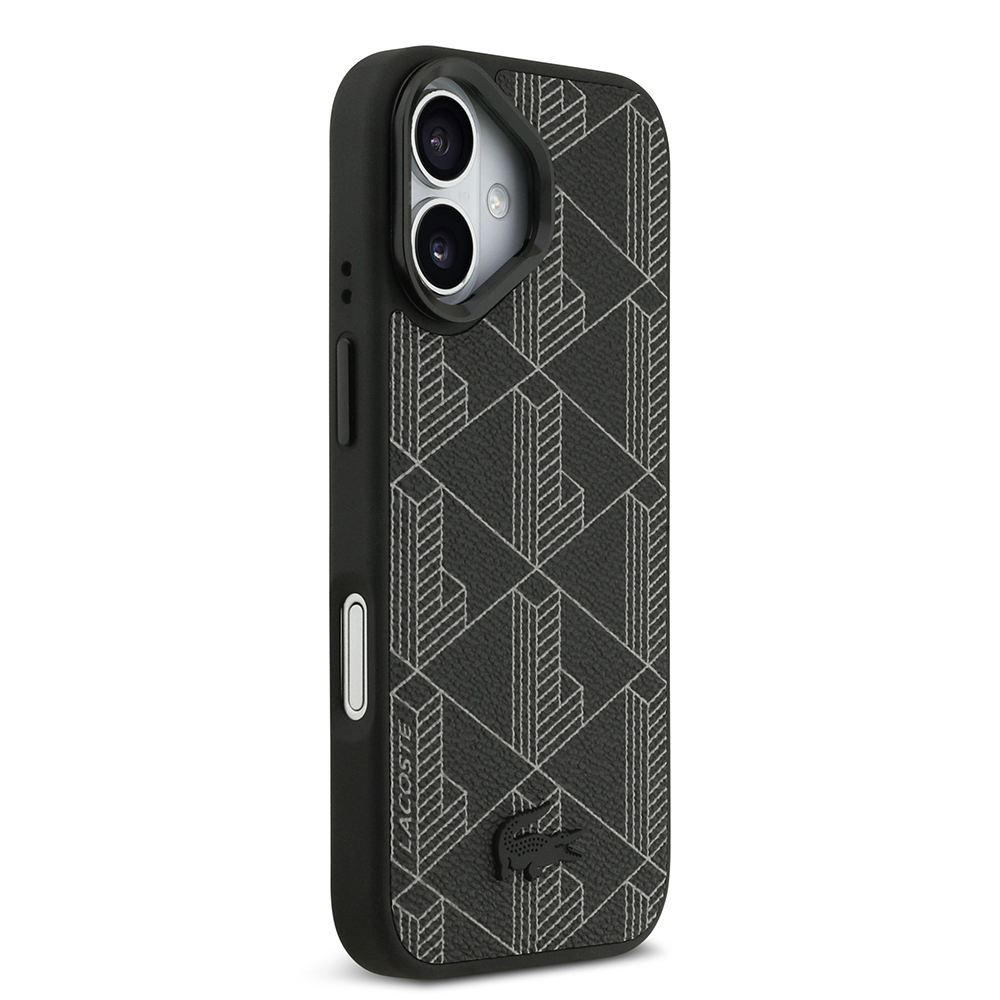 Apple iPhone 17 Uyumlu Kılıf Lacoste Orjinal Lisanslı M-safe Şarj Özellikli Standlı PU Deri Karışık Monogram Desenli Kapak - 3