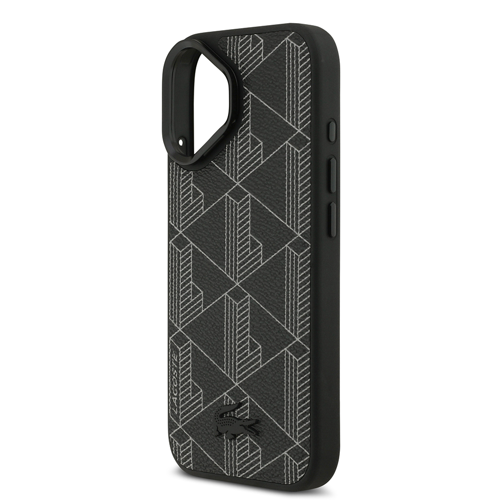 Apple iPhone 17 Uyumlu Kılıf Lacoste Orjinal Lisanslı M-safe Şarj Özellikli Standlı PU Deri Karışık Monogram Desenli Kapak - 5