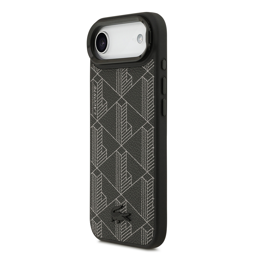 Apple iPhone 17 Air Uyumlu Kılıf Lacoste Orjinal Lisanslı M-safe Şarj Özellikli Standlı PU Deri Karışık Monogram Desenli Kapak - 1