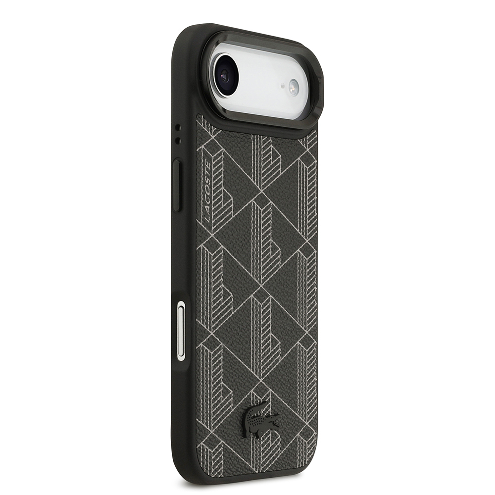 Apple iPhone 17 Air Uyumlu Kılıf Lacoste Orjinal Lisanslı M-safe Şarj Özellikli Standlı PU Deri Karışık Monogram Desenli Kapak - 3