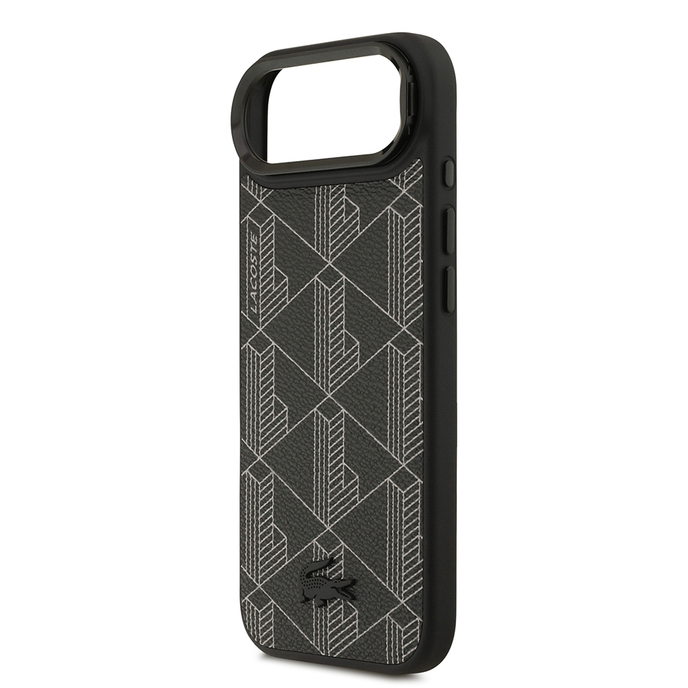 Apple iPhone 17 Air Uyumlu Kılıf Lacoste Orjinal Lisanslı M-safe Şarj Özellikli Standlı PU Deri Karışık Monogram Desenli Kapak - 5