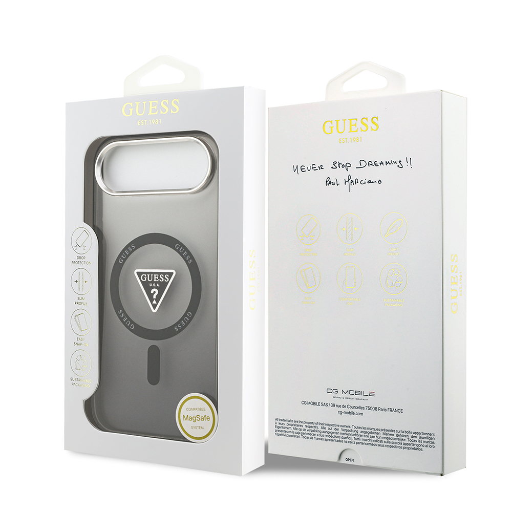 Apple iPhone 17 Air Uyumlu Kılıf Guess Orjinal Lisanslı M-safe Şarj Özellikli IML Baskılı Üçgen Logolu Metal Kamera Çerçeveli Kapak - 14