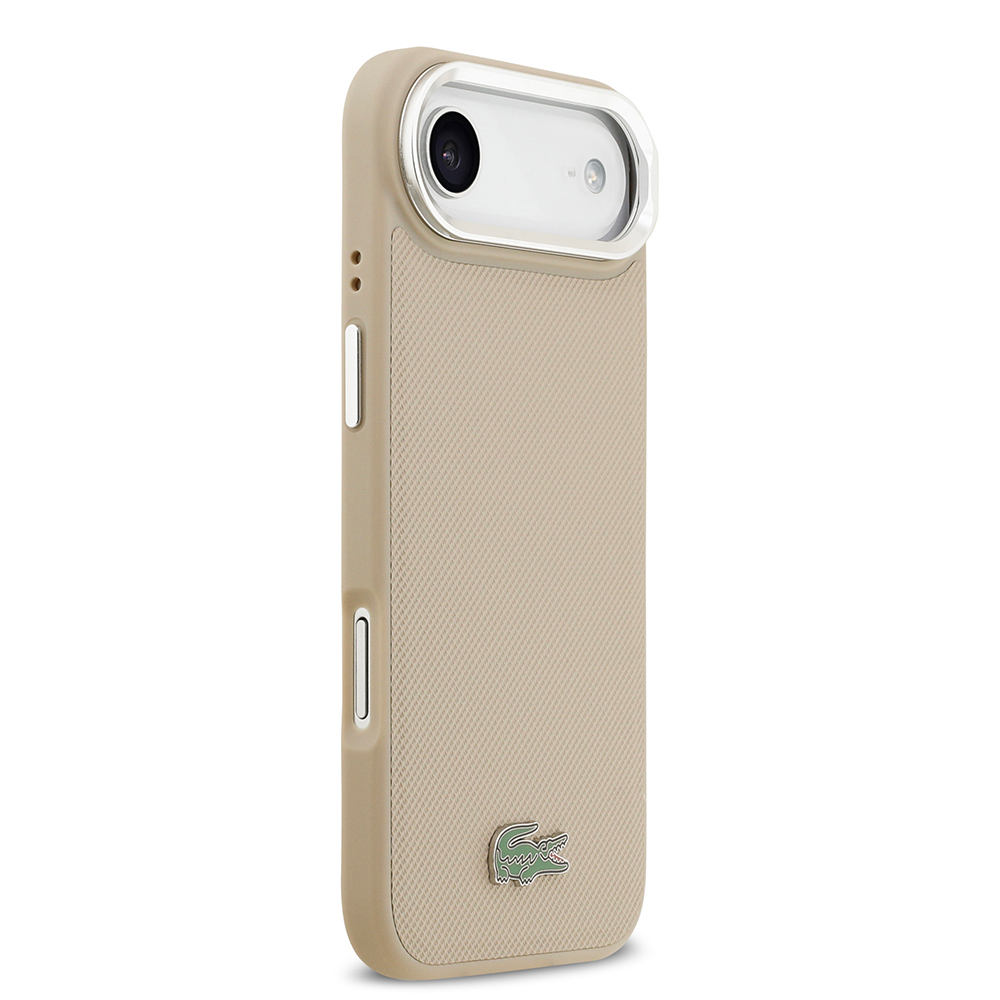 Apple iPhone 17 Air Uyumlu Kılıf Lacoste Orjinal Lisanslı M-safe Şarj Özellikli PU Pike Desenli Standlı Metal Logolu Kapak - 3