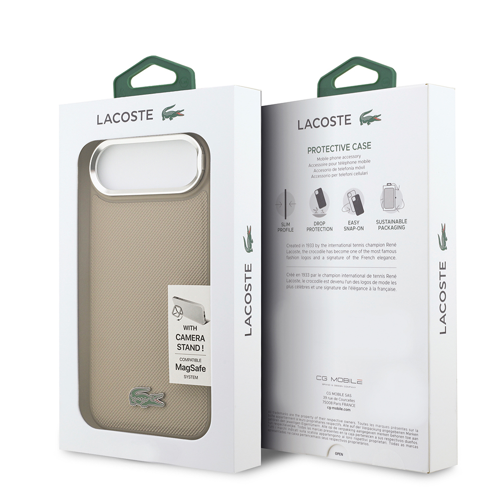 Apple iPhone 17 Air Uyumlu Kılıf Lacoste Orjinal Lisanslı M-safe Şarj Özellikli PU Pike Desenli Standlı Metal Logolu Kapak - 7