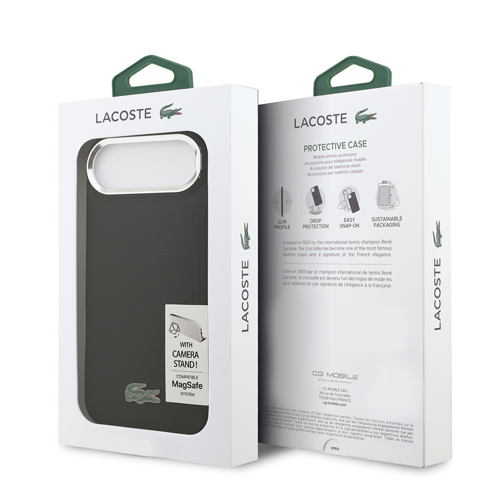 Apple iPhone 17 Air Uyumlu Kılıf Lacoste Orjinal Lisanslı M-safe Şarj Özellikli PU Pike Desenli Standlı Metal Logolu Kapak - 14
