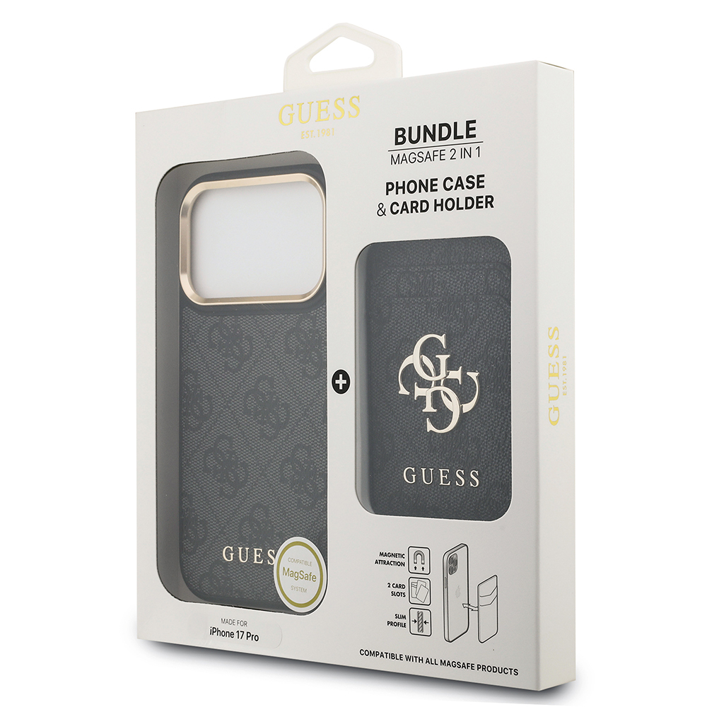 Apple iPhone 17 Pro Uyumlu Kılıf Guess Orjinal Lisanslı M-safe Şarj Özellikli 4G Metal Büyük Logolu Kartlıklı Kapak - 19