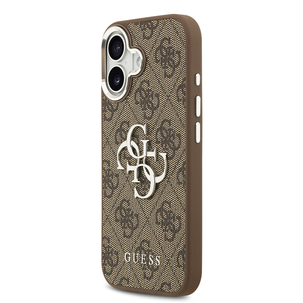 Apple iPhone 17 Uyumlu Kılıf Guess Orjinal Lisanslı Gümüş Metal Kamera Çerçeveli 4G Desenli Metal Büyük 4G ve Yazı Logolu Kapak - 1