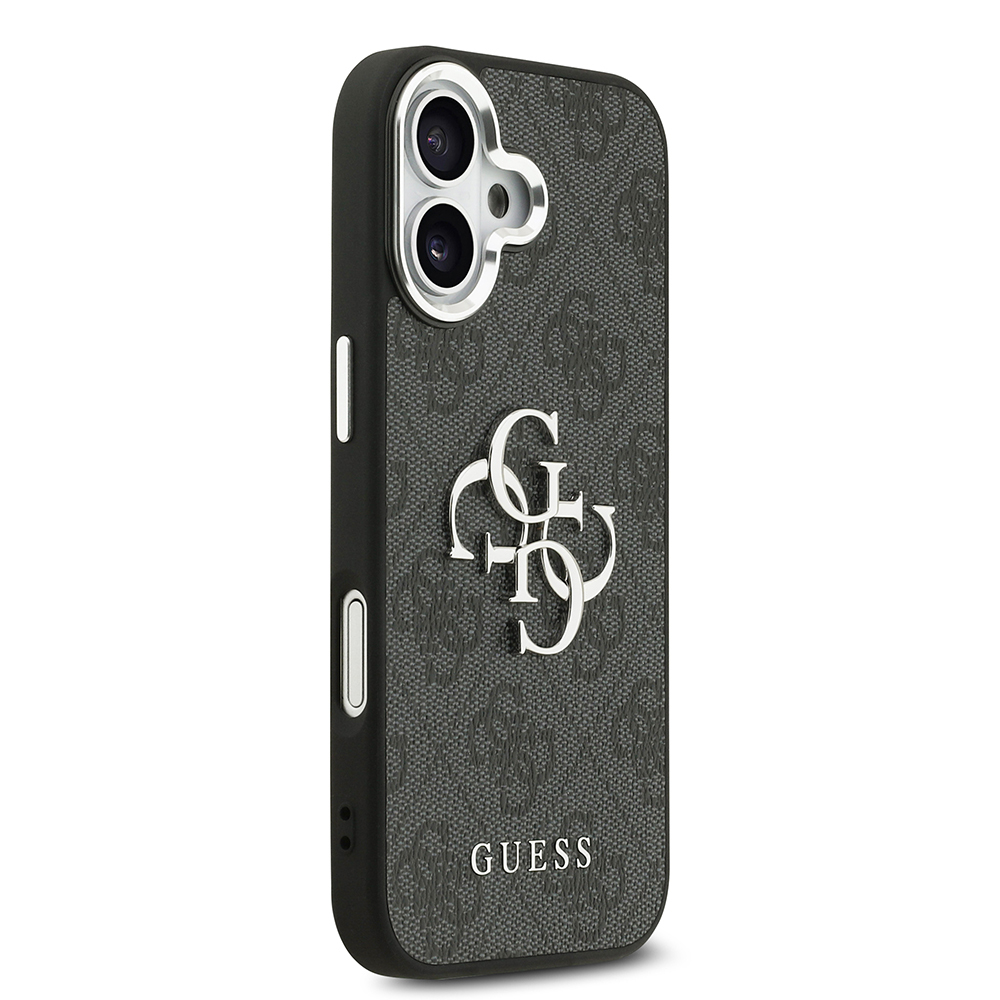 Apple iPhone 17 Uyumlu Kılıf Guess Orjinal Lisanslı Gümüş Metal Kamera Çerçeveli 4G Desenli Metal Büyük 4G ve Yazı Logolu Kapak - 9