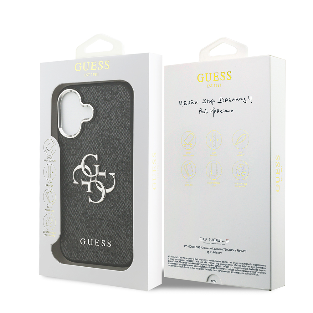Apple iPhone 17 Uyumlu Kılıf Guess Orjinal Lisanslı Gümüş Metal Kamera Çerçeveli 4G Desenli Metal Büyük 4G ve Yazı Logolu Kapak - 14