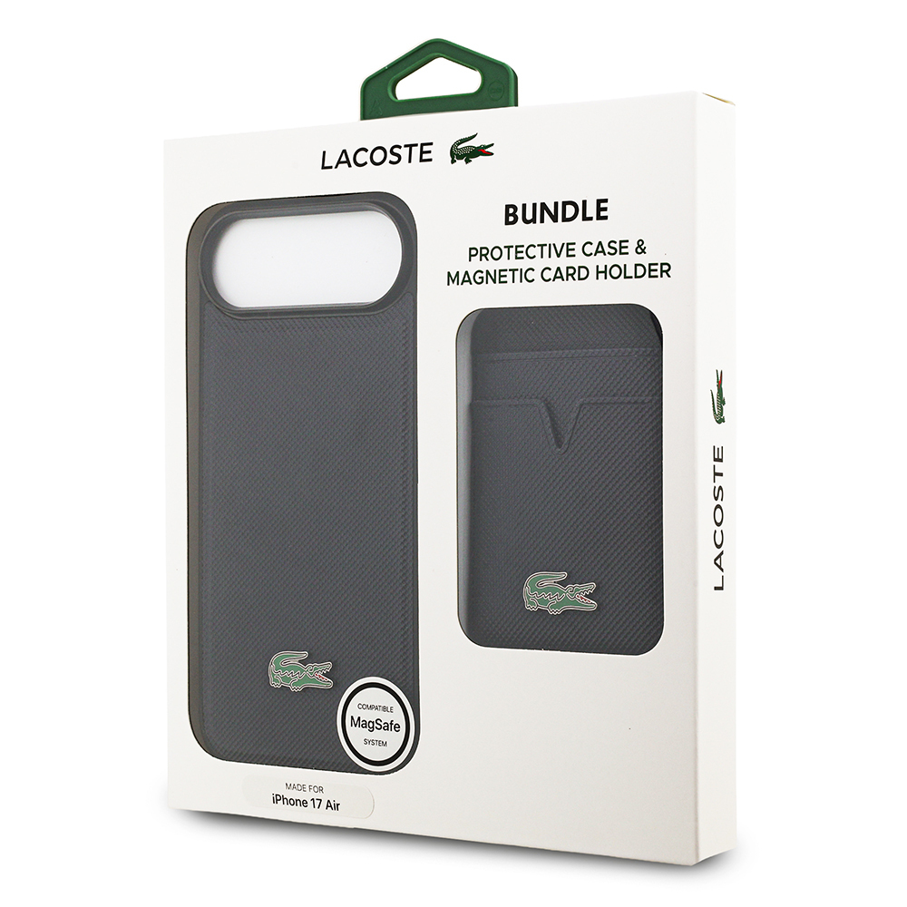 Apple iPhone 17 Air Uyumlu Kılıf Lacoste Orjinal Lisanslı M-safe Şarj Özellikli PU Pike Desenli Metal Logolu Kartlıklı Kapak - 38