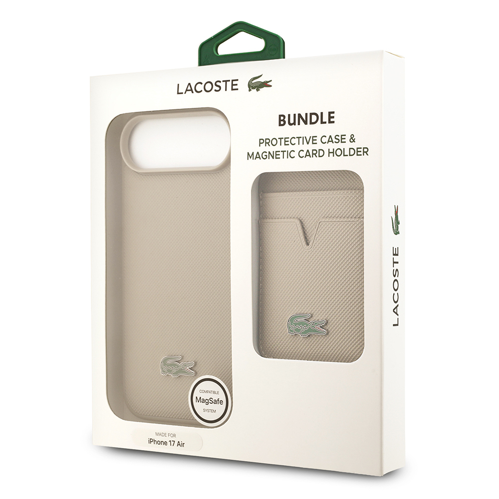 Apple iPhone 17 Air Uyumlu Kılıf Lacoste Orjinal Lisanslı M-safe Şarj Özellikli PU Pike Desenli Metal Logolu Kartlıklı Kapak - 39