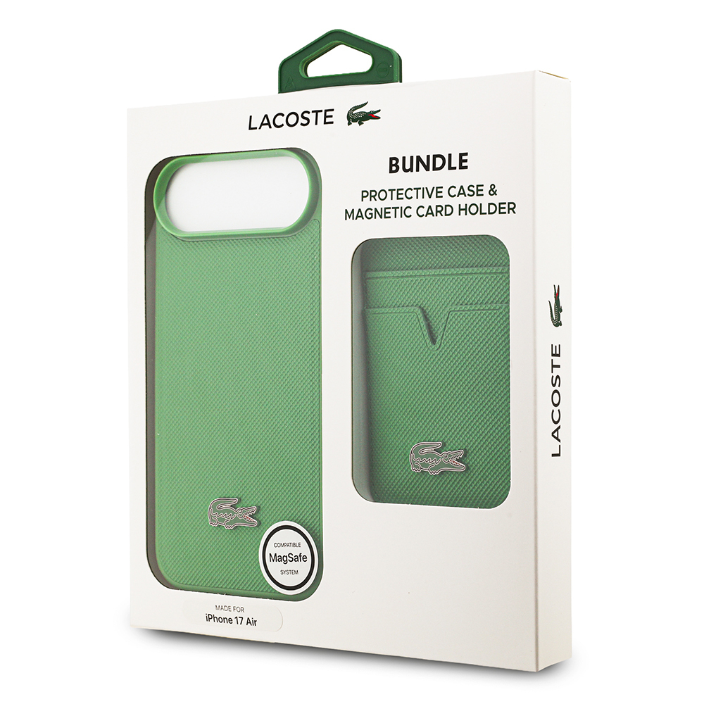 Apple iPhone 17 Air Uyumlu Kılıf Lacoste Orjinal Lisanslı M-safe Şarj Özellikli PU Pike Desenli Metal Logolu Kartlıklı Kapak - 40