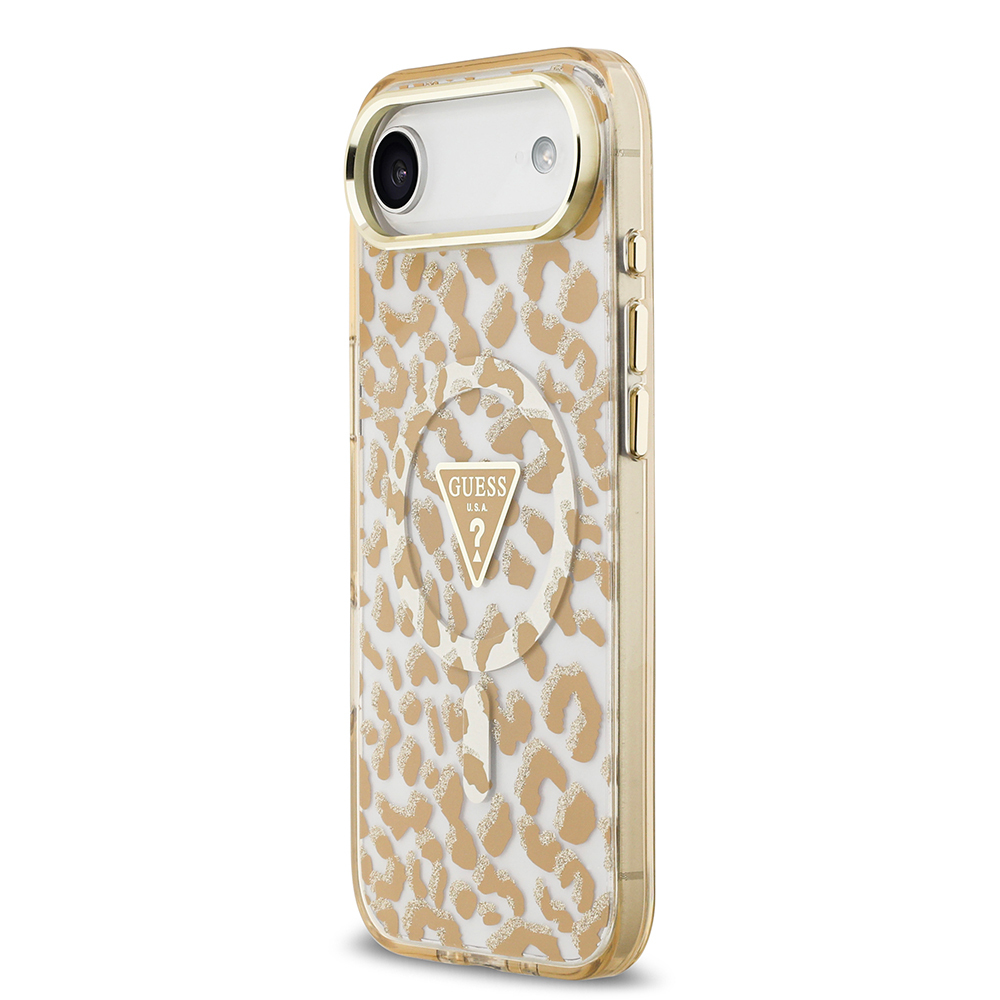 Apple iPhone 17 Air Uyumlu Kılıf Guess Orjinal Lisanslı M-safe Şarj Özellikli Üçgen Logolu Simli Leopar Desenli Kapak - 1