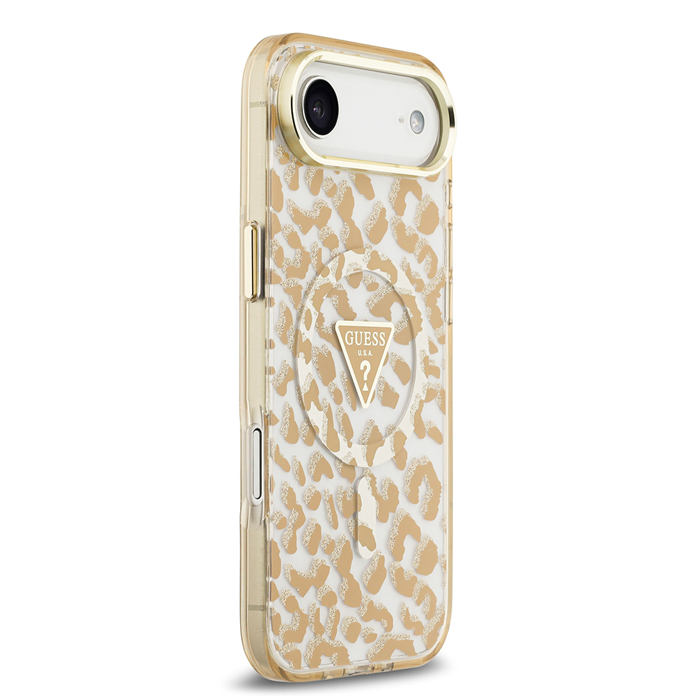 Apple iPhone 17 Air Uyumlu Kılıf Guess Orjinal Lisanslı M-safe Şarj Özellikli Üçgen Logolu Simli Leopar Desenli Kapak - 3