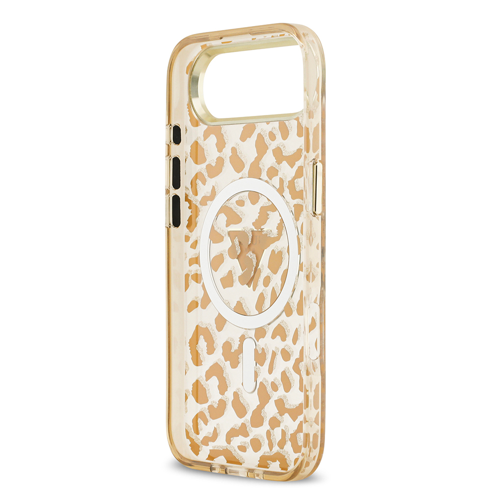 Apple iPhone 17 Air Uyumlu Kılıf Guess Orjinal Lisanslı M-safe Şarj Özellikli Üçgen Logolu Simli Leopar Desenli Kapak - 6