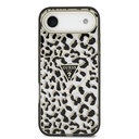 Apple iPhone 17 Air Uyumlu Kılıf Guess Orjinal Lisanslı M-safe Şarj Özellikli Üçgen Logolu Simli Leopar Desenli Kapak - 8