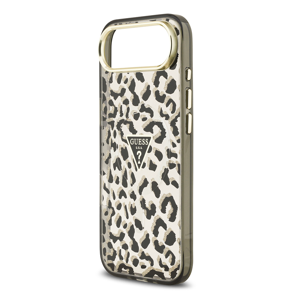 Apple iPhone 17 Air Uyumlu Kılıf Guess Orjinal Lisanslı M-safe Şarj Özellikli Üçgen Logolu Simli Leopar Desenli Kapak - 11
