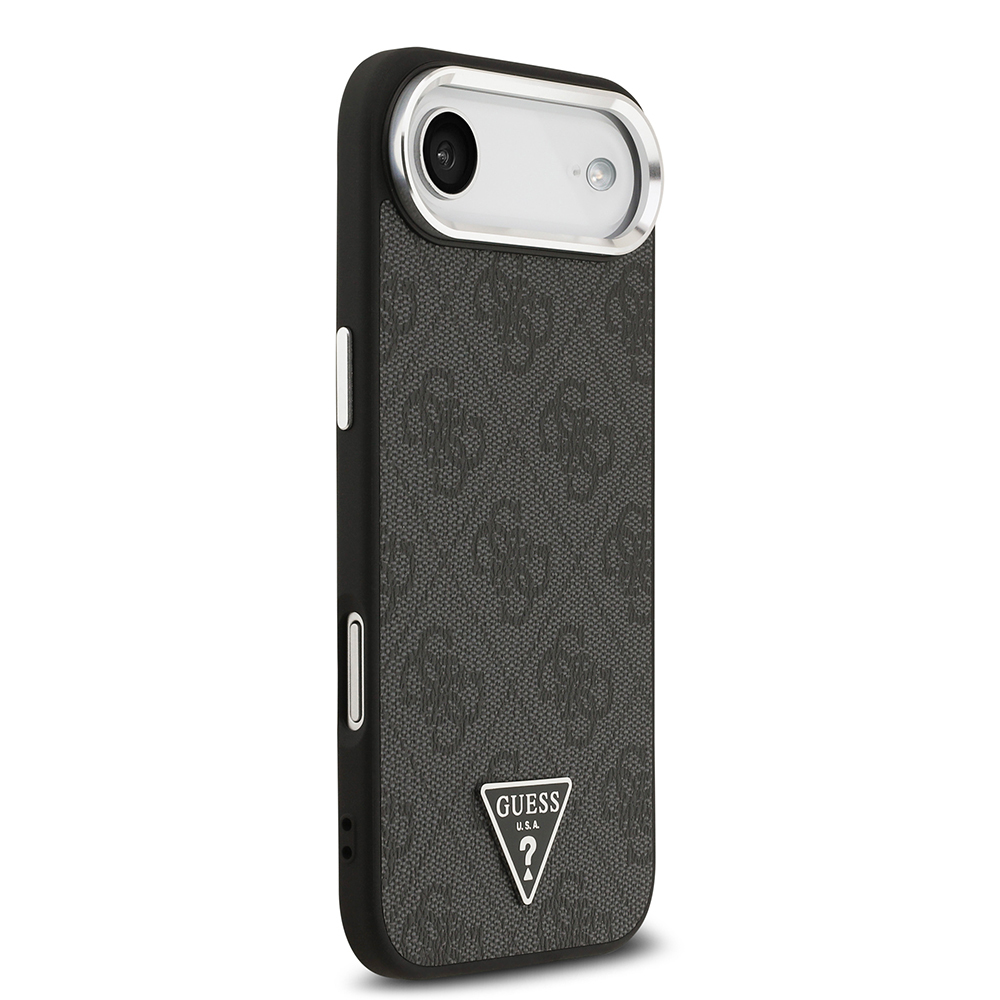 Apple iPhone 17 Air Uyumlu Kılıf Guess Orjinal Lisanslı M-safe Şarj Özellikli Gümüş Metal Kamera Çerçeveli Üçgen Logo 4G Desenli Kapak - 3