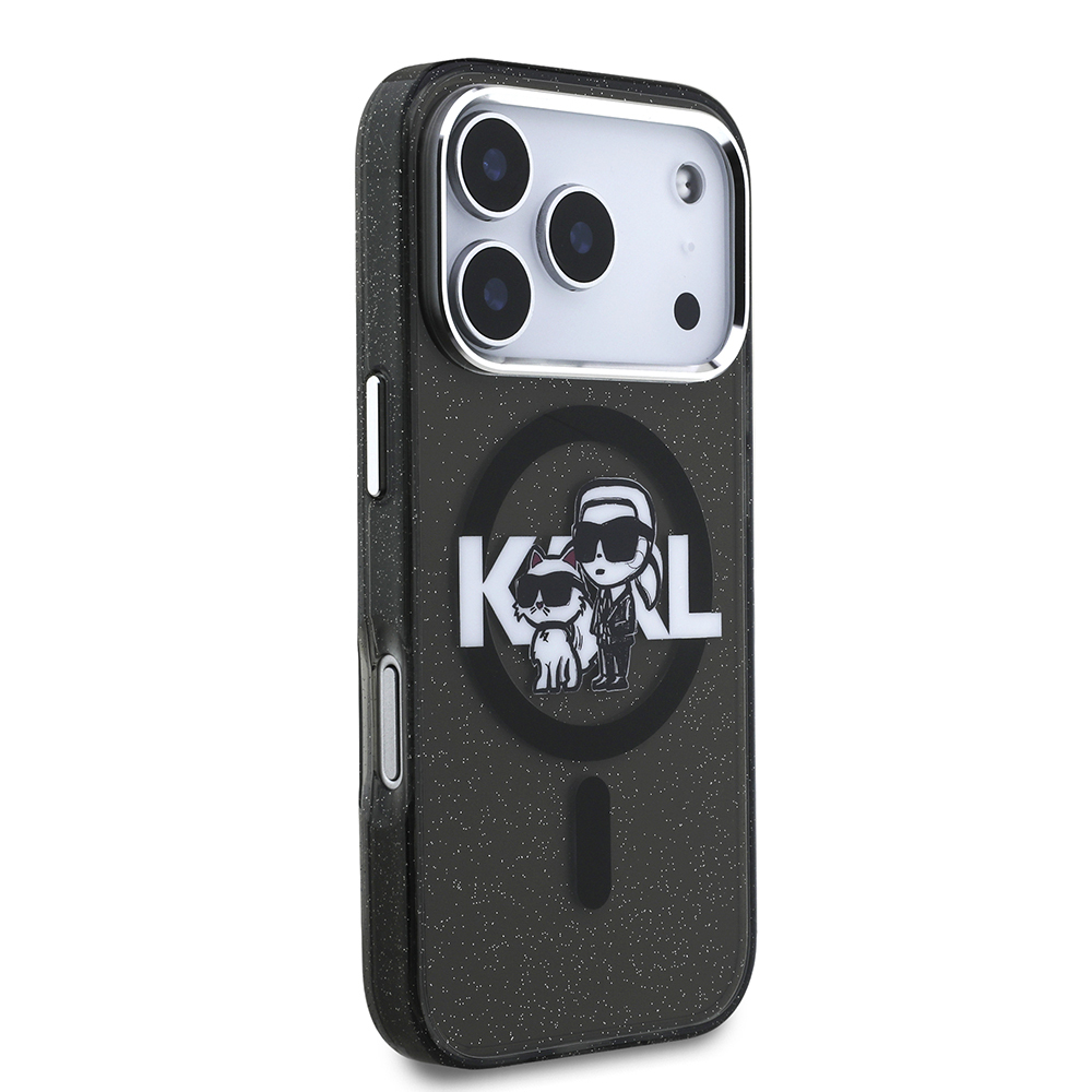 Apple iPhone 17 Pro Uyumlu Kılıf Karl Lagerfeld Orjinal Lisanslı Parlayan Simli Karl & Choupette Sketch Logo Kapak - 3