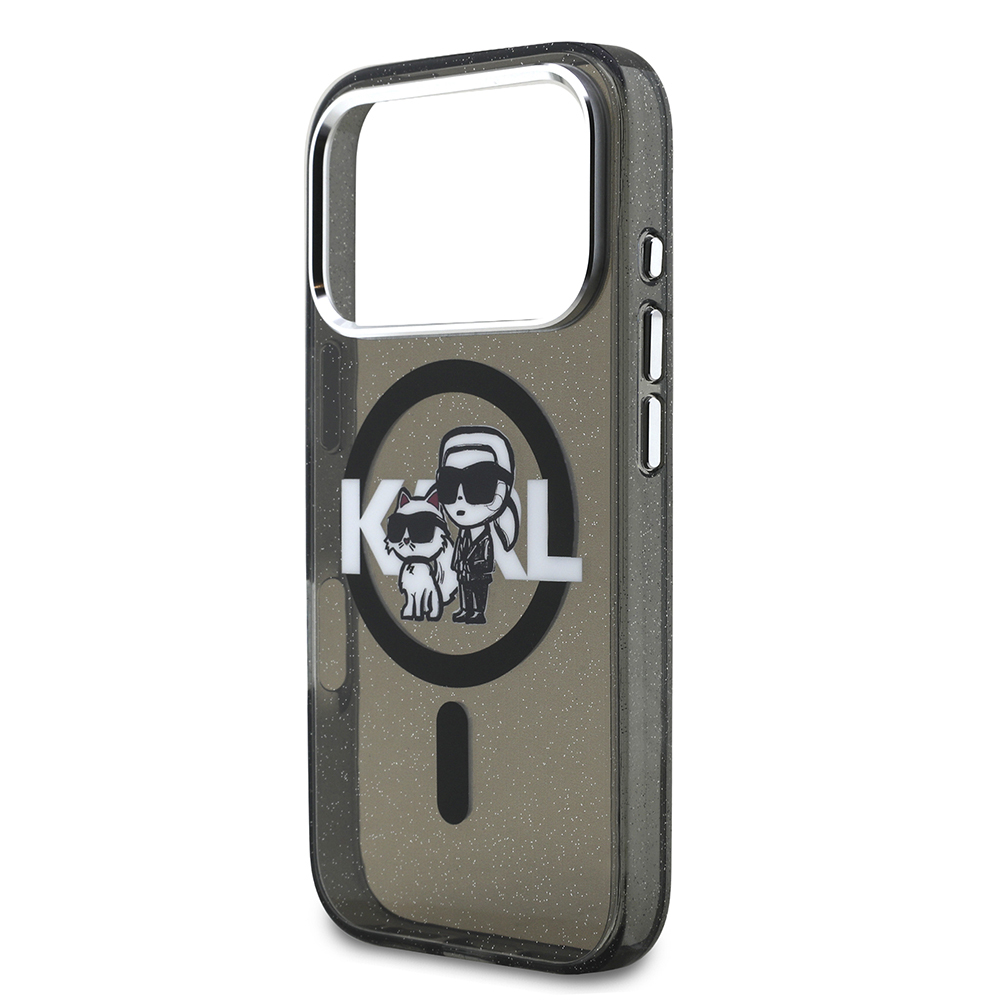 Apple iPhone 17 Pro Uyumlu Kılıf Karl Lagerfeld Orjinal Lisanslı Parlayan Simli Karl & Choupette Sketch Logo Kapak - 5
