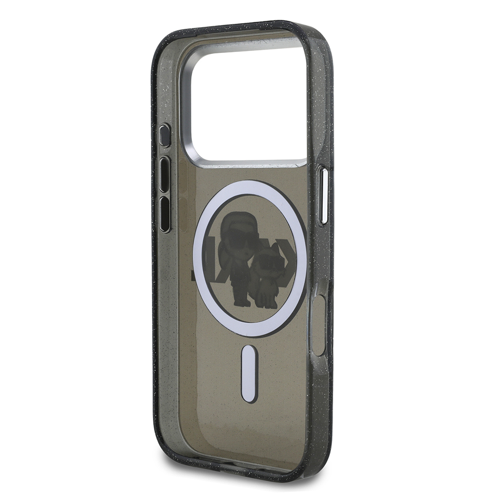 Apple iPhone 17 Pro Uyumlu Kılıf Karl Lagerfeld Orjinal Lisanslı Parlayan Simli Karl & Choupette Sketch Logo Kapak - 6