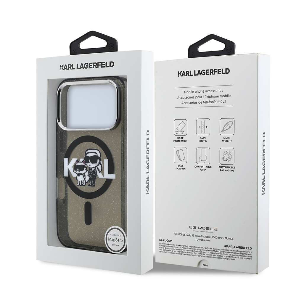 Apple iPhone 17 Pro Uyumlu Kılıf Karl Lagerfeld Orjinal Lisanslı Parlayan Simli Karl & Choupette Sketch Logo Kapak - 7