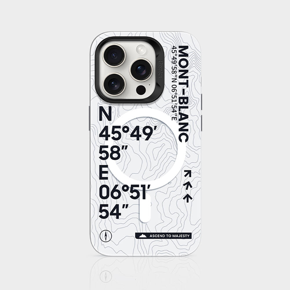 Apple iPhone 15 Pro Uyumlu Kılıf Magsafe Şarj Özellikli Koordinat Yazı Desenli Benks Summit Serisi Kapak - 4