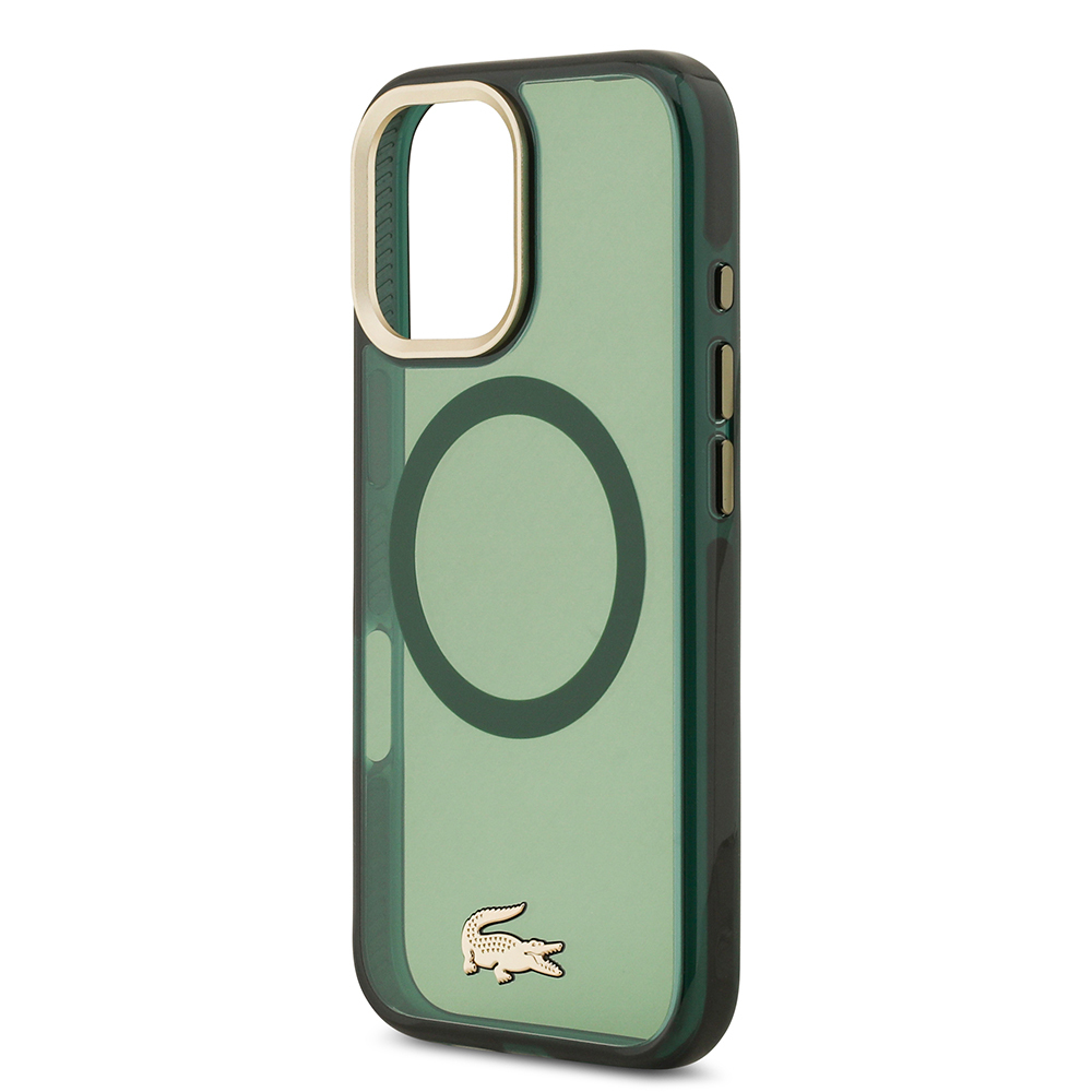 Apple iPhone 17 Uyumlu Kılıf Lacoste Orjinal Lisanslı M-safe Şarj Özellikli Gold Timsah Logolu Buzlu Kapak - 5