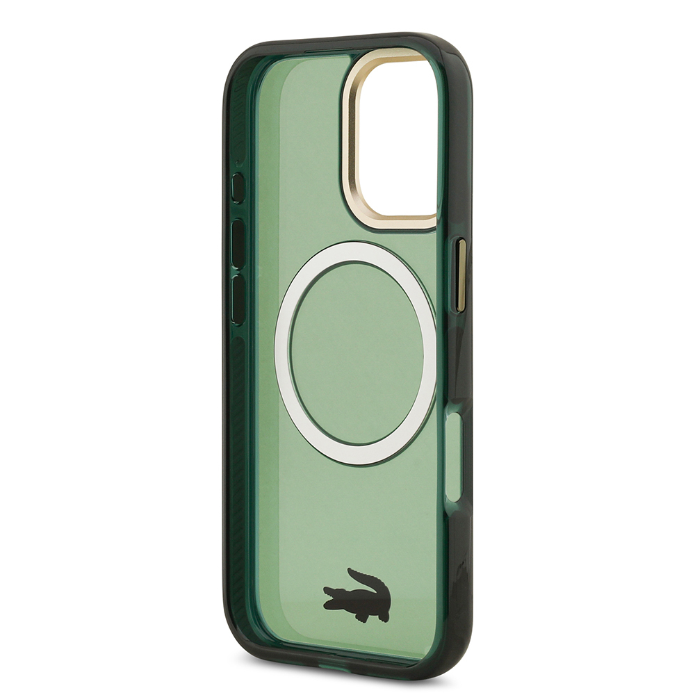 Apple iPhone 17 Uyumlu Kılıf Lacoste Orjinal Lisanslı M-safe Şarj Özellikli Gold Timsah Logolu Buzlu Kapak - 6