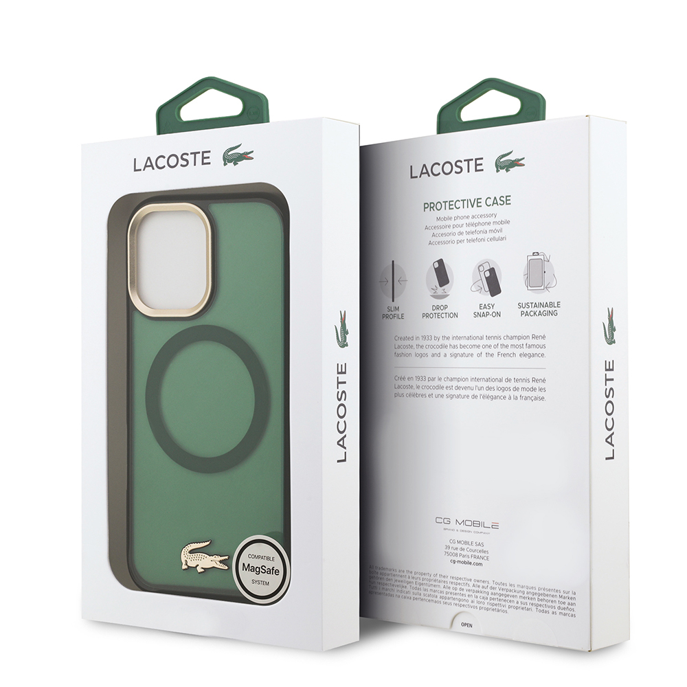 Apple iPhone 17 Uyumlu Kılıf Lacoste Orjinal Lisanslı M-safe Şarj Özellikli Gold Timsah Logolu Buzlu Kapak - 7