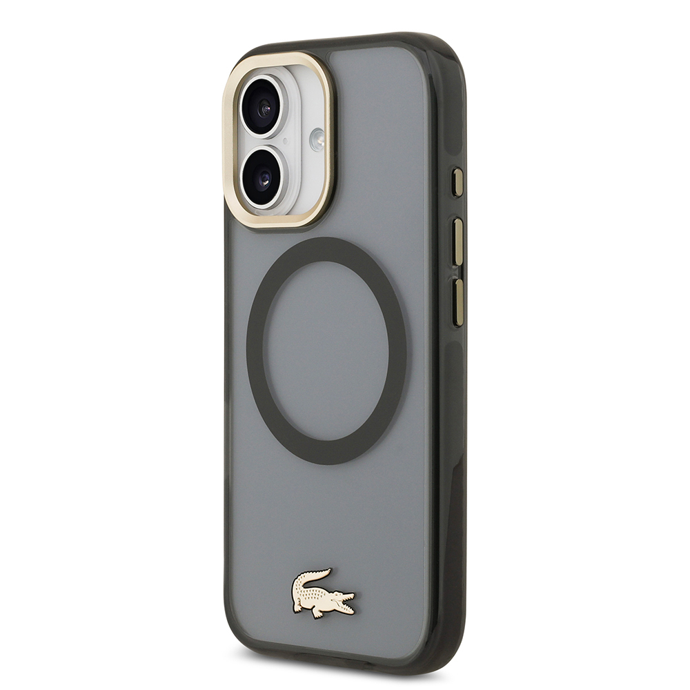 Apple iPhone 17 Uyumlu Kılıf Lacoste Orjinal Lisanslı M-safe Şarj Özellikli Gold Timsah Logolu Buzlu Kapak - 8