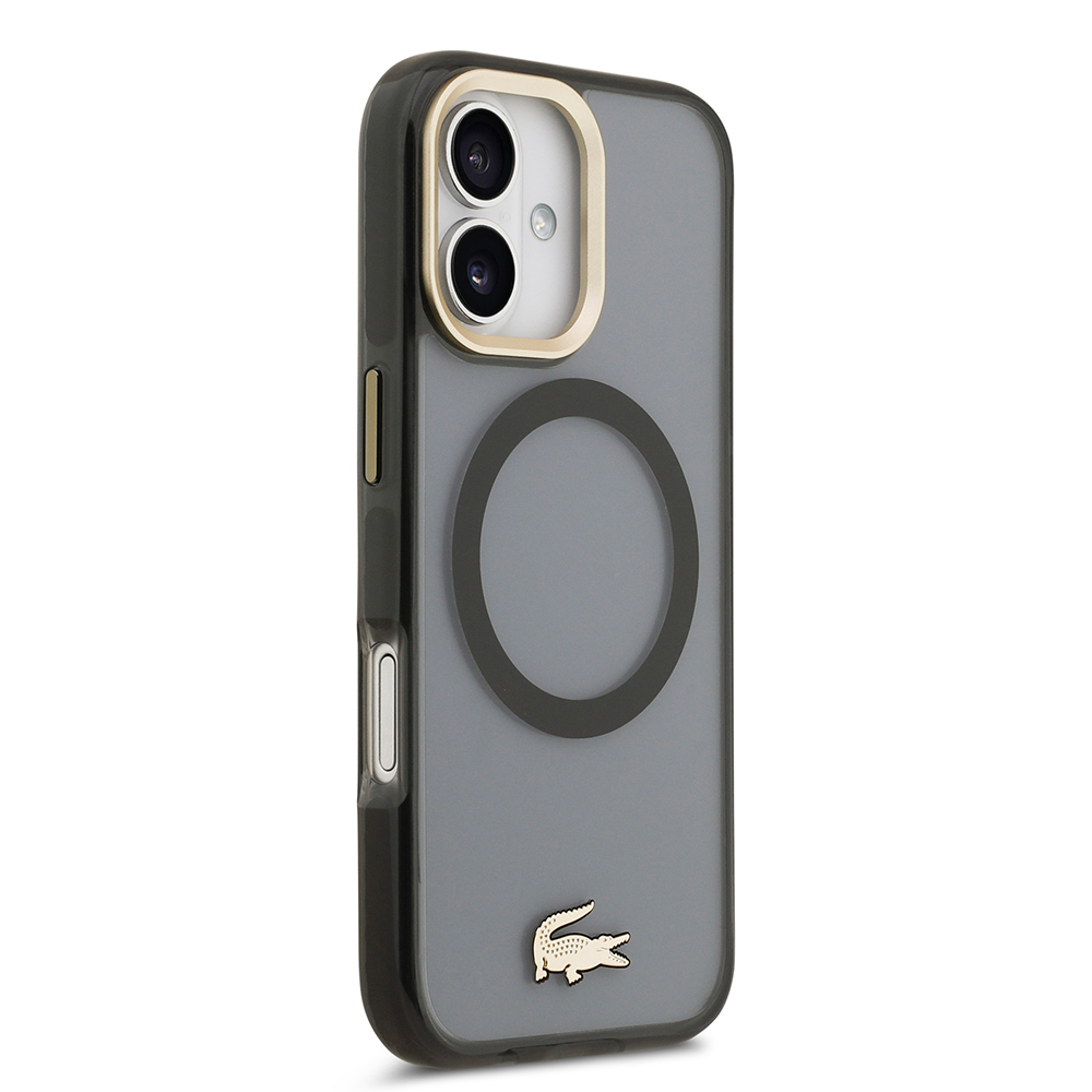 Apple iPhone 17 Uyumlu Kılıf Lacoste Orjinal Lisanslı M-safe Şarj Özellikli Gold Timsah Logolu Buzlu Kapak - 10