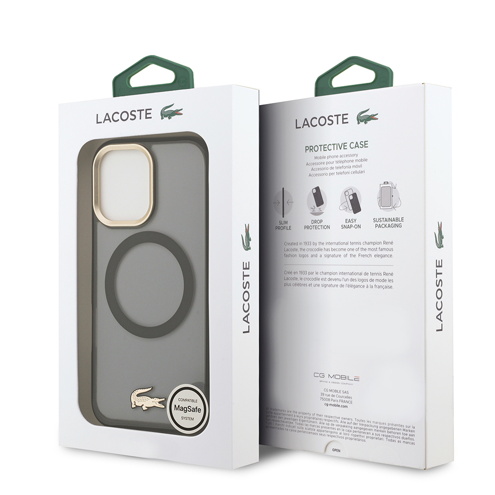 Apple iPhone 17 Uyumlu Kılıf Lacoste Orjinal Lisanslı M-safe Şarj Özellikli Gold Timsah Logolu Buzlu Kapak - 14