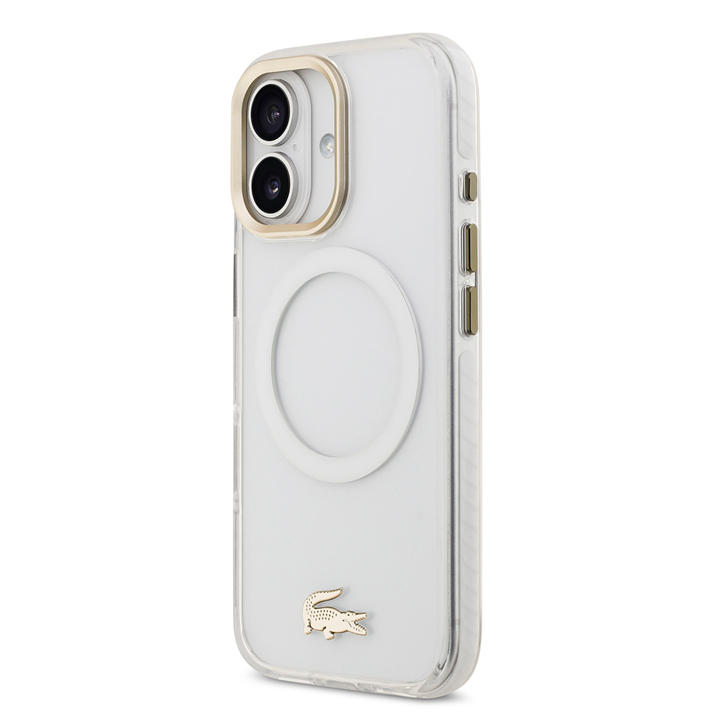 Apple iPhone 17 Uyumlu Kılıf Lacoste Orjinal Lisanslı M-safe Şarj Özellikli Gold Timsah Logolu Buzlu Kapak - 15